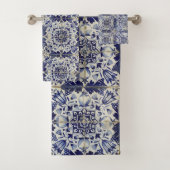 ヴィンテージの青い白いタイルパターン バスタオルセット (インサイチュ)