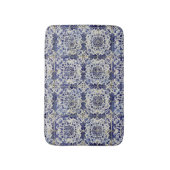 ヴィンテージの青い白いタイルパターン バスマット (正面縦)