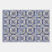 ヴィンテージの青い白いタイルパターン ラッピングペーパーシート (正面3)