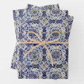 ヴィンテージの青い白いタイルパターン ラッピングペーパーシート (インサイチュ)