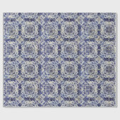 ヴィンテージの青い白いタイルパターン ラッピングペーパー (フラット)