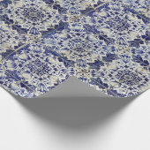 ヴィンテージの青い白いタイルパターン ラッピングペーパー (角)