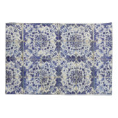 ヴィンテージの青い白いタイルパターン 枕カバー (裏面-左)