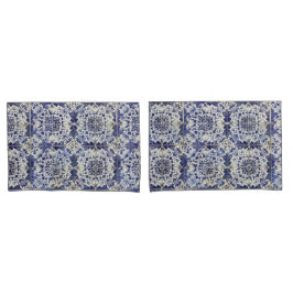 ヴィンテージの青い白いタイルパターン 枕カバー