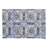 ヴィンテージの青い白いタイルパターン 枕カバー (正面左)