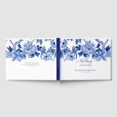 ヴィンテージの青い白い鳥のフローラの葉アジア ゲストブック (全面)