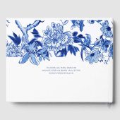 ヴィンテージの青い白い鳥のフローラの葉アジア ゲストブック (裏面)