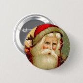 ヴィンテージの青い目のサンタのクリスマス 缶バッジ (正面&裏面)