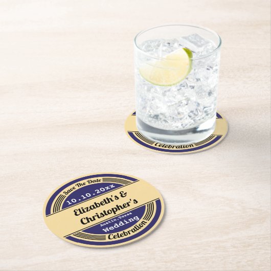 ヴィンテージの青い結婚式の保存日付のコースター ラウンドペーパーコースター (インサイチュ)