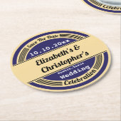 ヴィンテージの青い結婚式の保存日付のコースター ラウンドペーパーコースター (アングル)