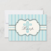 ヴィンテージの青い縞宗教RSVPの応答カード 出欠カード (正面)