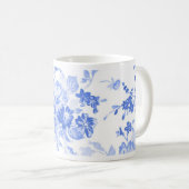 ヴィンテージの青い花の花柄パターン コーヒーマグカップ (正面右)