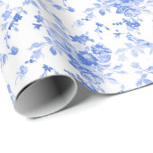 ヴィンテージの青い花の花柄パターン ラッピングペーパー (ロールコーナー)