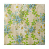 ヴィンテージの青い花柄およびデイジー タイル (正面)