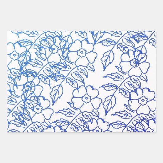 ヴィンテージの青い花模様 ラッピングペーパーシート (正面)