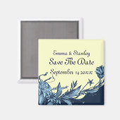 ヴィンテージの青い花淡い色のアイボリー保存日付 マグネット (正面/裏面)