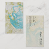 ヴィンテージの青い茶ポットの花 名刺 (正面/裏面)