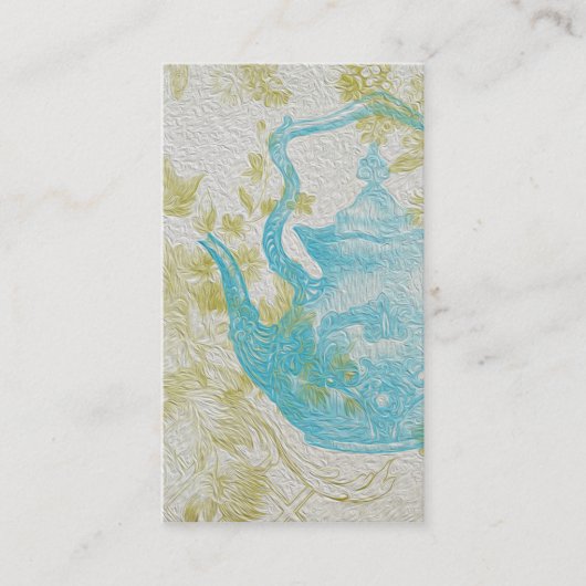 ヴィンテージの青い茶ポットの花 名刺 (正面)