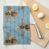 ヴィンテージの青い蜂蜜の蜂 キッチンタオル (四つ折り)