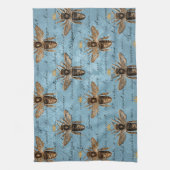 ヴィンテージの青い蜂蜜の蜂 キッチンタオル (縦)