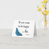 ヴィンテージの青い蝶およびTolstoyの幸福の引用文 カード (黄色い花)