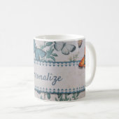 ヴィンテージの青い蝶のパタパーソナライズされたーン コーヒーマグカップ (正面右)