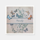 ヴィンテージの青い蝶のパタパーソナライズされたーン スタンダードカクテルナプキン (正面)