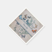 ヴィンテージの青い蝶のパタパーソナライズされたーン スタンダードカクテルナプキン (角)