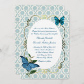 ヴィンテージの青い蝶結婚式招待状 招待状 (正面/裏面)