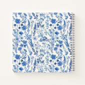 ヴィンテージの青い野パーソナライズされた花フローラ ノートブック (裏面)