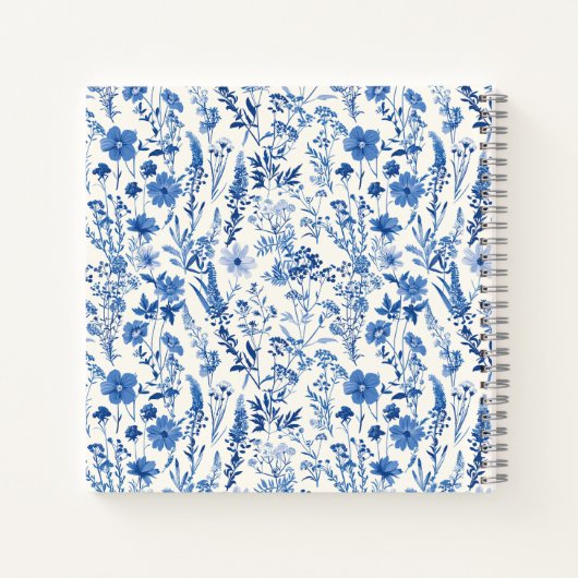 ヴィンテージの青い野パーソナライズされた花フローラ ノートブック (裏面)