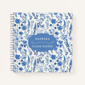 ヴィンテージの青い野パーソナライズされた花フローラ ノートブック (正面)