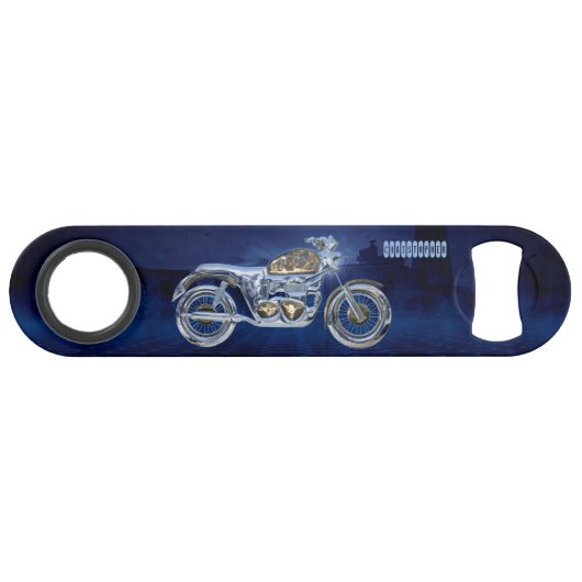 ヴィンテージの青い金きらめくなクロムチョッパー スピード栓抜き (正面(横))