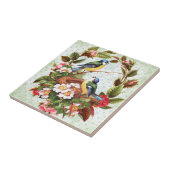 ヴィンテージの青い鳥および花 タイル (側面)