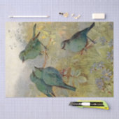 ヴィンテージの青い鳥が枝の緑に 薄葉紙 (クラフト)