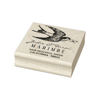 ヴィンテージの青い鳥とレターの住所スタンプ ラバースタンプ