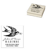 ヴィンテージの青い鳥とレターの住所スタンプ ラバースタンプ (押印)