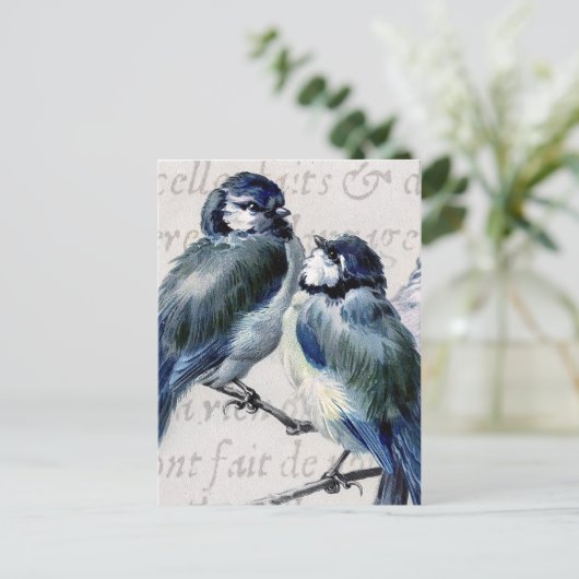 ヴィンテージの青い鳥のコラージュ-カスタマイズブルーバード ポストカード (スタンド正面)