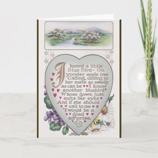 ヴィンテージの青い鳥のバレンタイン シーズンカード (正面)