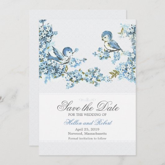 ヴィンテージの青い鳥の冬の結婚式の保存日付 セーブザデート (正面/裏面)