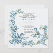 ヴィンテージの青い鳥の冬の結婚式 招待状 (正面/裏面)