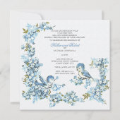ヴィンテージの青い鳥の冬の結婚式 招待状 (正面)