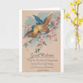 ヴィンテージの青い鳥の良い願いグリーティングカード カード (黄色い花)