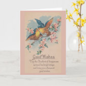 ヴィンテージの青い鳥の良い願いグリーティングカード カード (黄色い花)