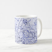 ヴィンテージの青および白い花柄 コーヒーマグカップ (正面右)