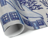 ヴィンテージの青か白いクリスマスの休日/家のGrosch ラッピングペーパー (ロールコーナー)