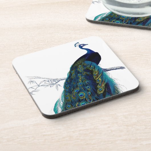 ヴィンテージの青くエレガントでカラフルな孔雀 コースター (左側)