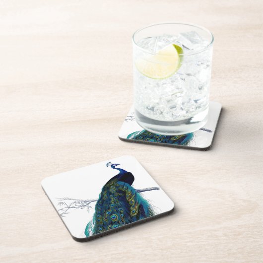 ヴィンテージの青くエレガントでカラフルな孔雀 コースター (右側)