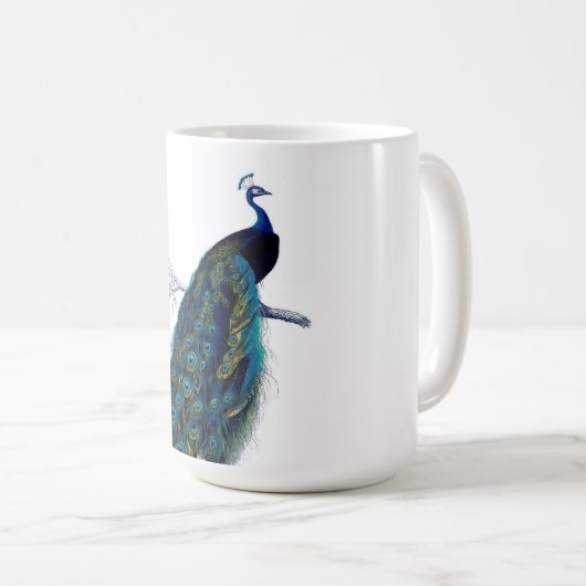 ヴィンテージの青くエレガントでカラフルな孔雀 コーヒーマグカップ (正面右)