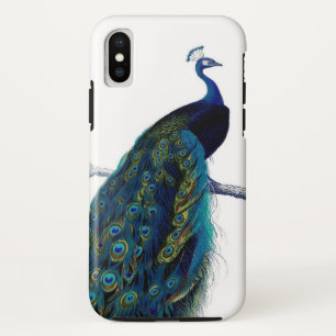 ヴィンテージの青くエレガントで多彩で王室のな孔雀の鳥 iPhone X ケース